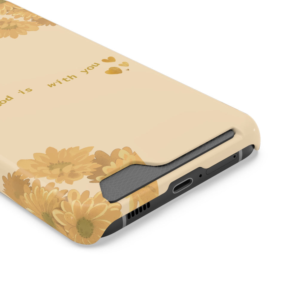 Sunflower Phone Card Case — "God Is With You" Religious Floral Wallet Case
