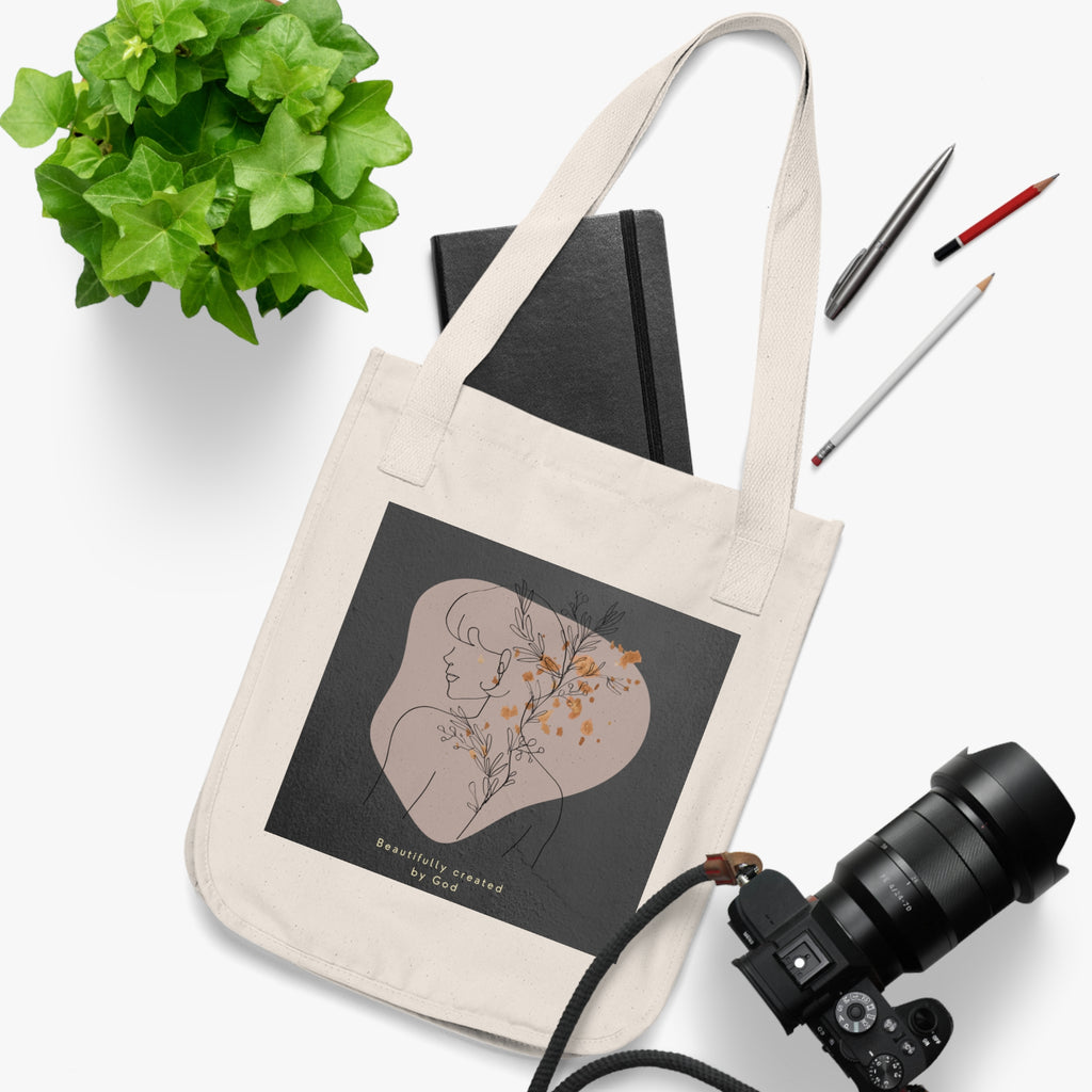 Tote Bag — Beautifully Created by God Minimal Line Art Floral Tote
