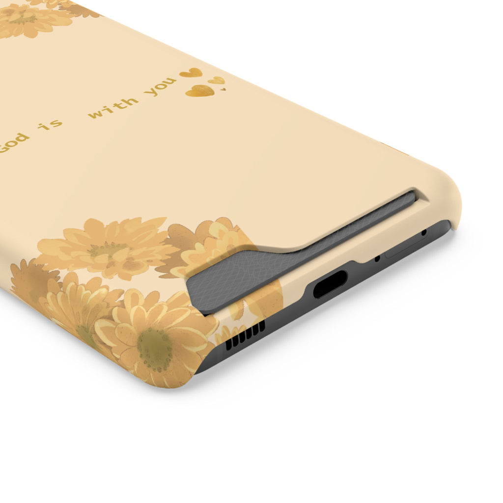 Sunflower Phone Card Case — "God Is With You" Religious Floral Wallet Case