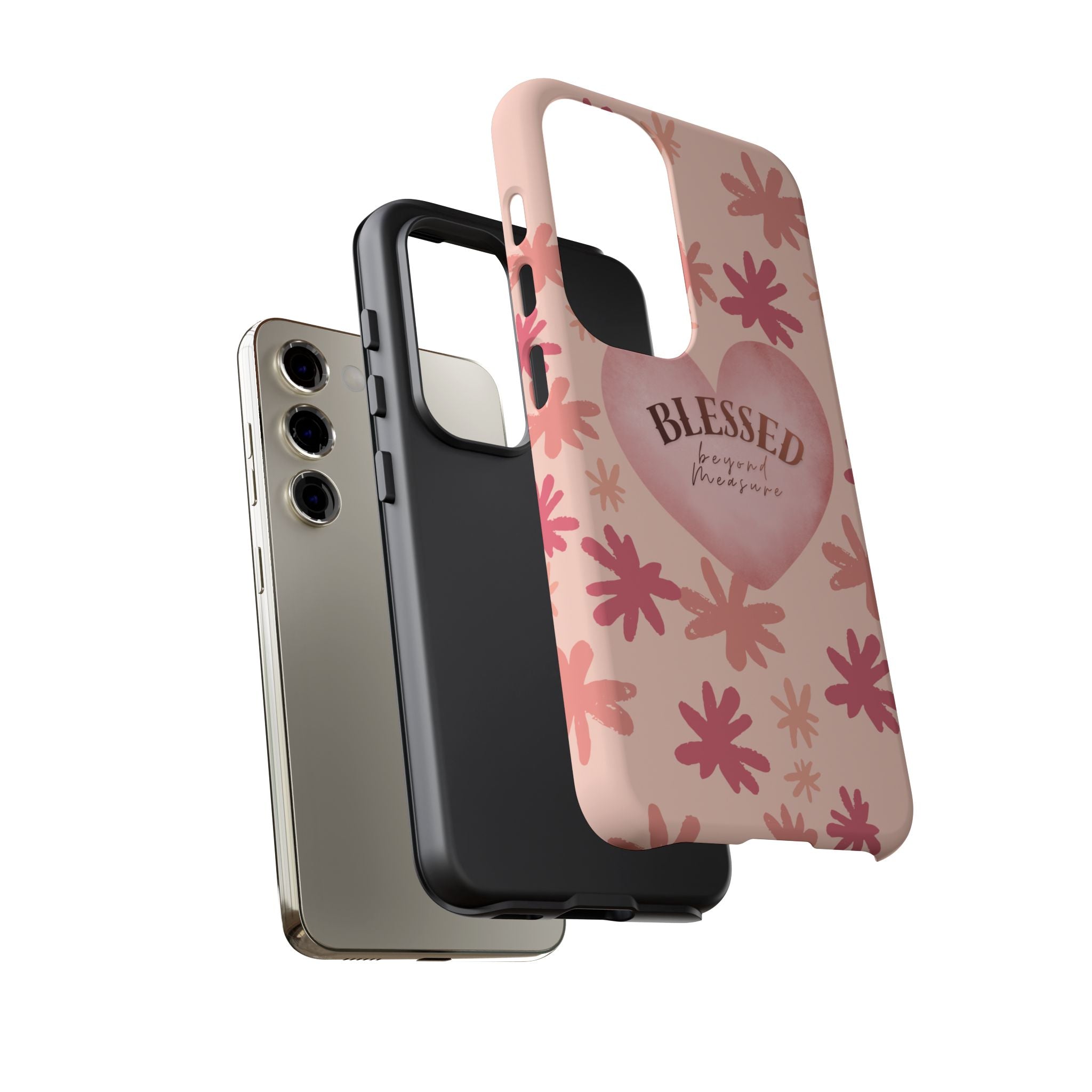 Blessed Heart Floral Phone Case — Pink 'Blessed Beyond Measure' Protective Tough Case