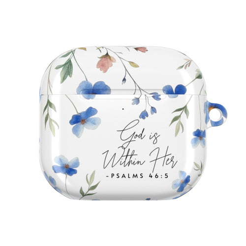 AirPod Case — "God is Within Her" Floral Psalms 46:5 Christian Protective Cover