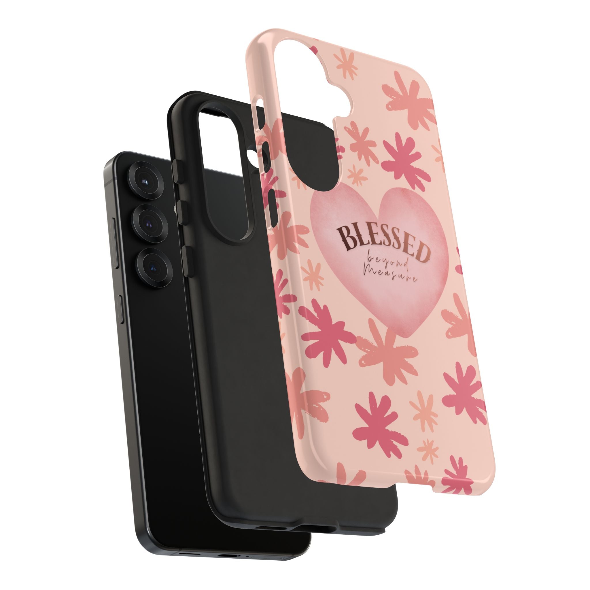 Blessed Heart Floral Phone Case — Pink 'Blessed Beyond Measure' Protective Tough Case