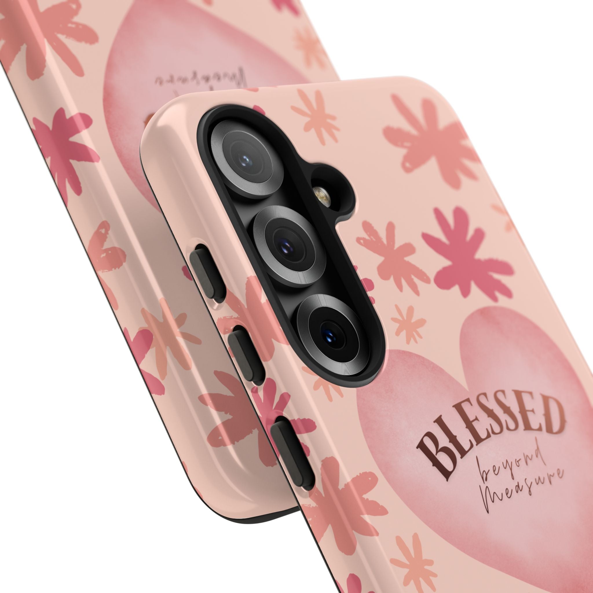 Blessed Heart Floral Phone Case — Pink 'Blessed Beyond Measure' Protective Tough Case