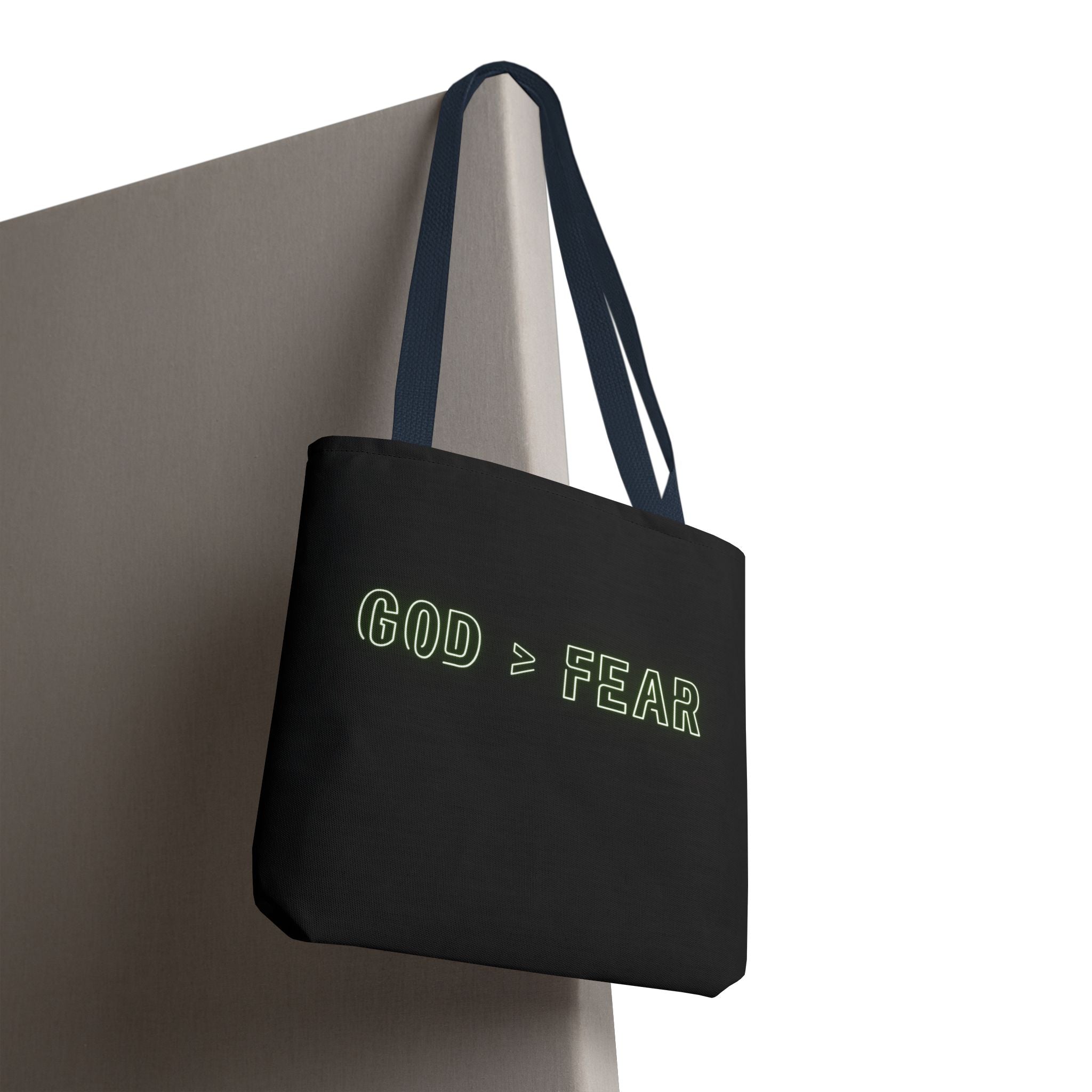 God & Faith Tote Bag — "GOD > FEAR" Inspirational Christian Canvas Tote
