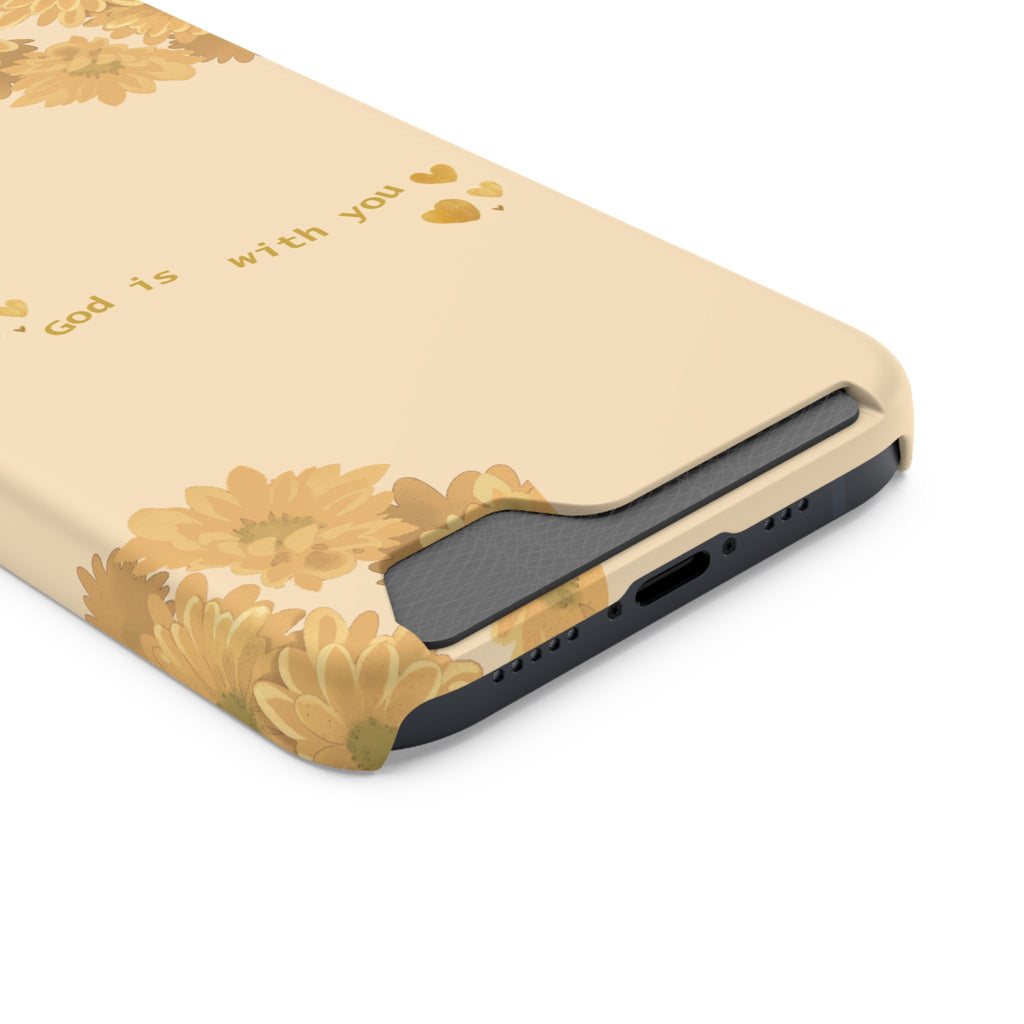 Sunflower Phone Card Case — "God Is With You" Religious Floral Wallet Case